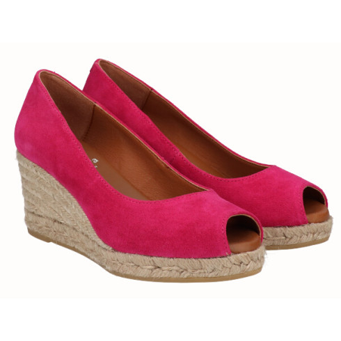 viguera Alpargata Peep Toes Cuña Media Yute Fuxia Rebajas de fin de temporada