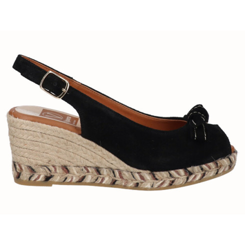 viguera Alpargata Peep Toes Cuña Media Negro Venta caliente