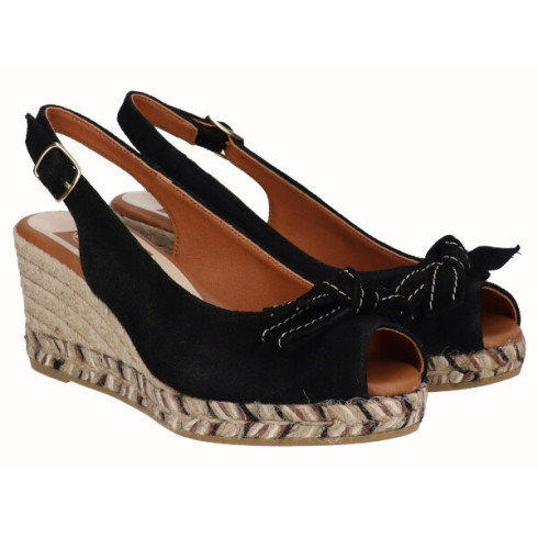 viguera Alpargata Peep Toes Cuña Media Negro Venta caliente