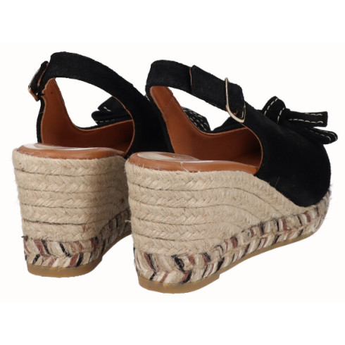 viguera Alpargata Peep Toes Cuña Media Negro Venta caliente