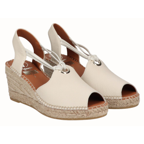 viguera Alpargata Peep Toes Cuña Media Yute Beig con Elásticos Ventas relámpago