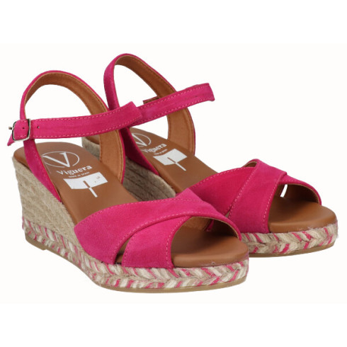 viguera Sandalia Cuña Media Yute Fuxia Descuento