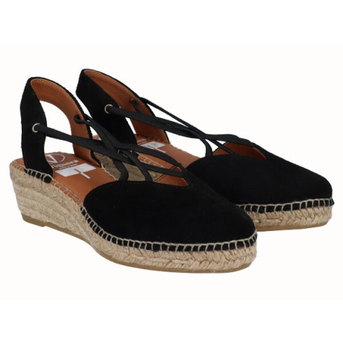 viguera Alpargata Cuña Baja Yute Negro Con Elásticos Mejor oferta