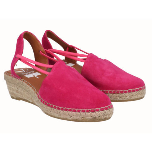 viguera Alpargata Cuña Media Yute Fuxia con Elásticos Precio de fábrica