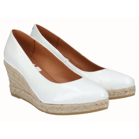 viguera Alpargata Cuña Media Yute Charol Blanco Grandes descuentos