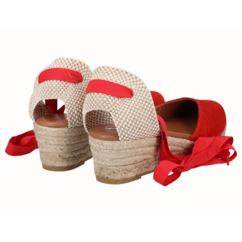 viguera Alpargata Cuña Baja Yute Cintas Rojo Tienda de fábrica
