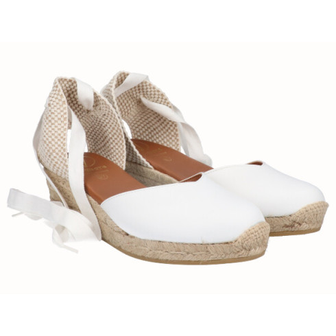 viguera Alpargata Cuña Baja Yute Cintas Blanco En oferta