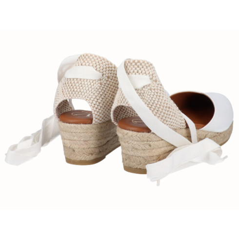viguera Alpargata Cuña Baja Yute Cintas Blanco En oferta