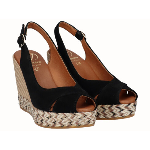 viguera Alpargata Peep Toes Cuña Alta Negro Libre de impuestos