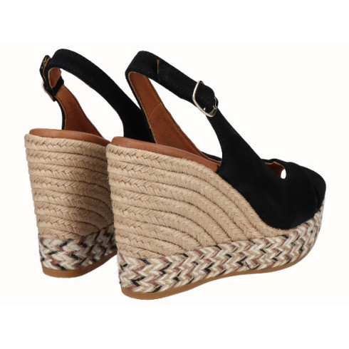 viguera Alpargata Peep Toes Cuña Alta Negro Libre de impuestos