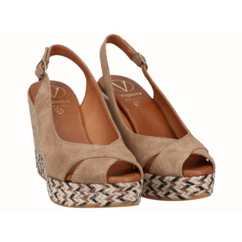 viguera Alpargata Peep Toes Cuña Alta Beig Descuentos del mes
