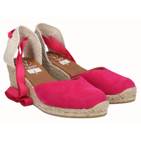 viguera Alpargata Cuña Media Yute Cintas Fuxia Rebajas