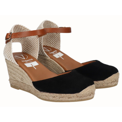 viguera Alpargata Valenciana Cuña Media Yute Negro En oferta