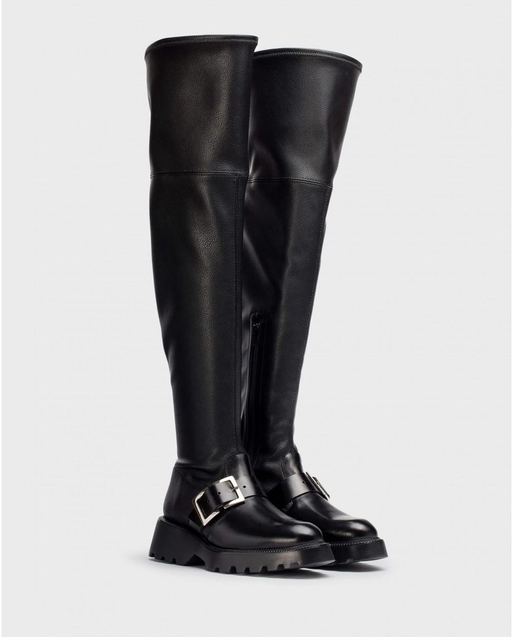 wonders Bota licra negra Rebajas de fin de temporada