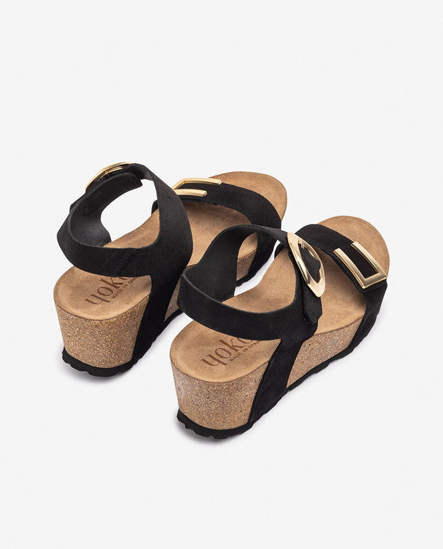 yokono Sandalia de cuña BARI-255 negro Rebajas de fin de temporada