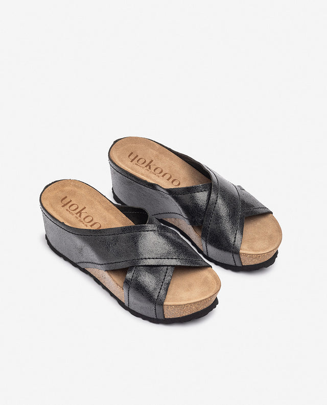 yokono Sandalia de cuña BARI-257 negro Precio ultrabajo
