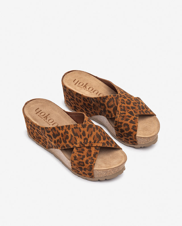 yokono Sandalia de cuña BARI-257 leopardo Devoluciones gratuitas