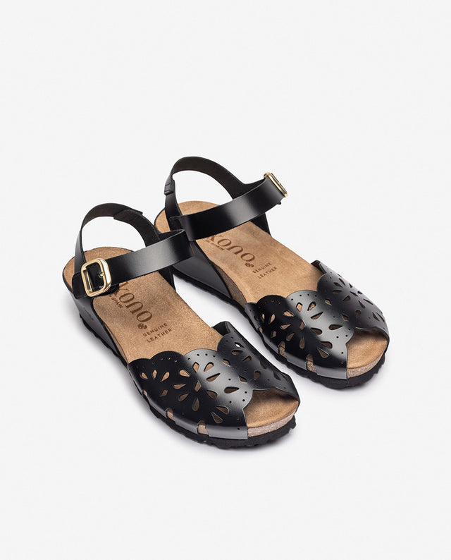 yokono Sandalia de cuña MONACO-247 negro Gran oferta