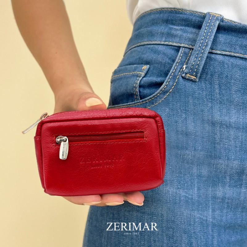 zerimar shoes Monedero de piel con llavero 7x11 cm CHERRY Ahorra y exporta