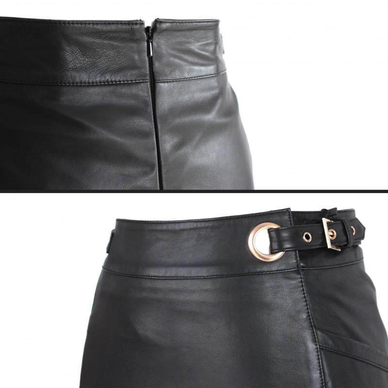 zerimar shoes Falda de piel con cremallera y detalle hebilla Outlet online