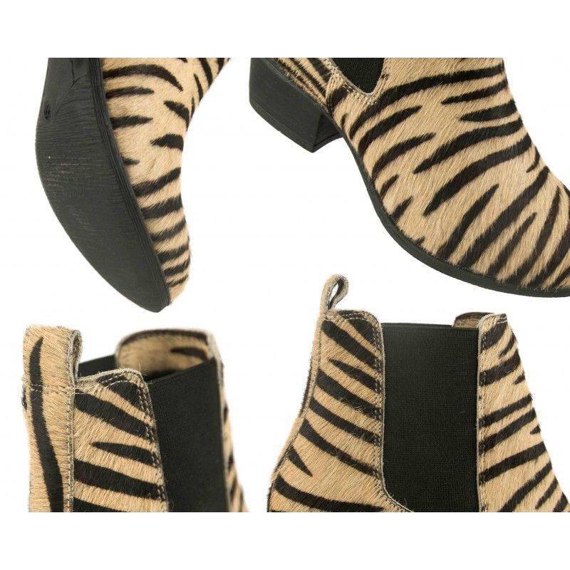 zerimar shoes Botin de piel animal print con cierre elastico Descuentos del mes
