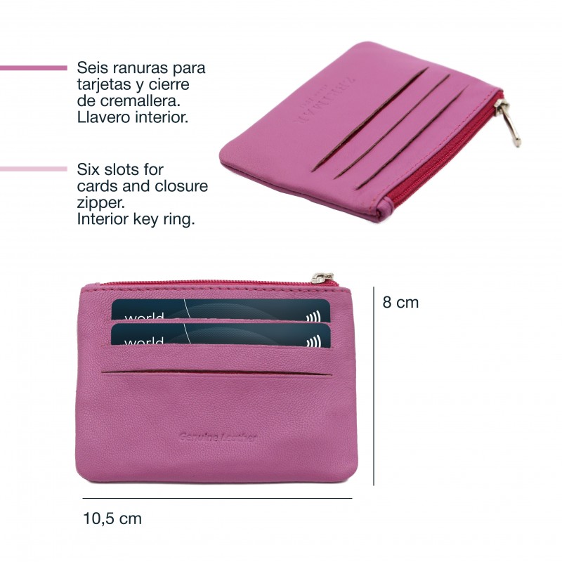 zerimar shoes Monedero de piel con cremallera y llavero 8x10 5 cm Precio ultrabajo