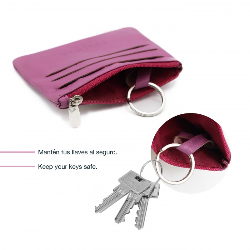 zerimar shoes Monedero de piel con cremallera y llavero 8x10 5 cm Precio ultrabajo
