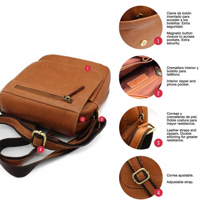 zerimar shoes Bolso bandolera de piel modelo ZIMAR 22x20x7 cm Tienda