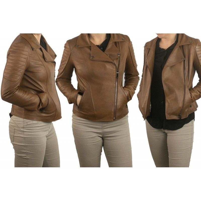 zerimar shoes Chaqueta de cuero estilo biker con hombros acolchados para mujer Devoluciones gratuitas