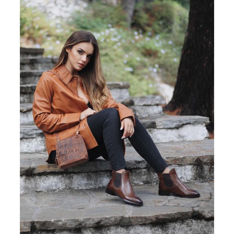 zerimar shoes Botines de piel con elastico y grabado coco TAN Ofertas de temporada