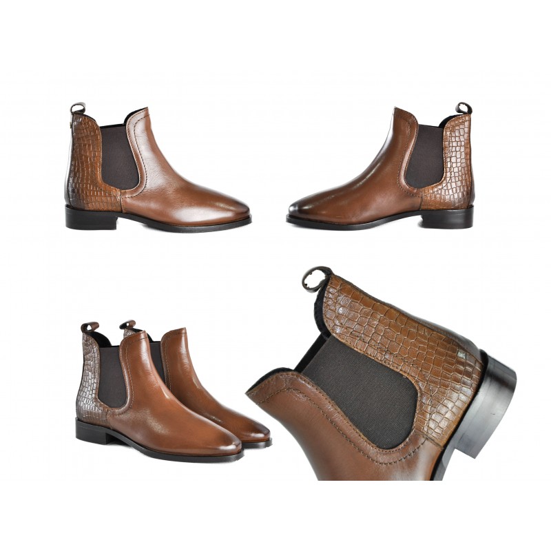 zerimar shoes Botines de piel con elastico y grabado coco TAN Ofertas de temporada