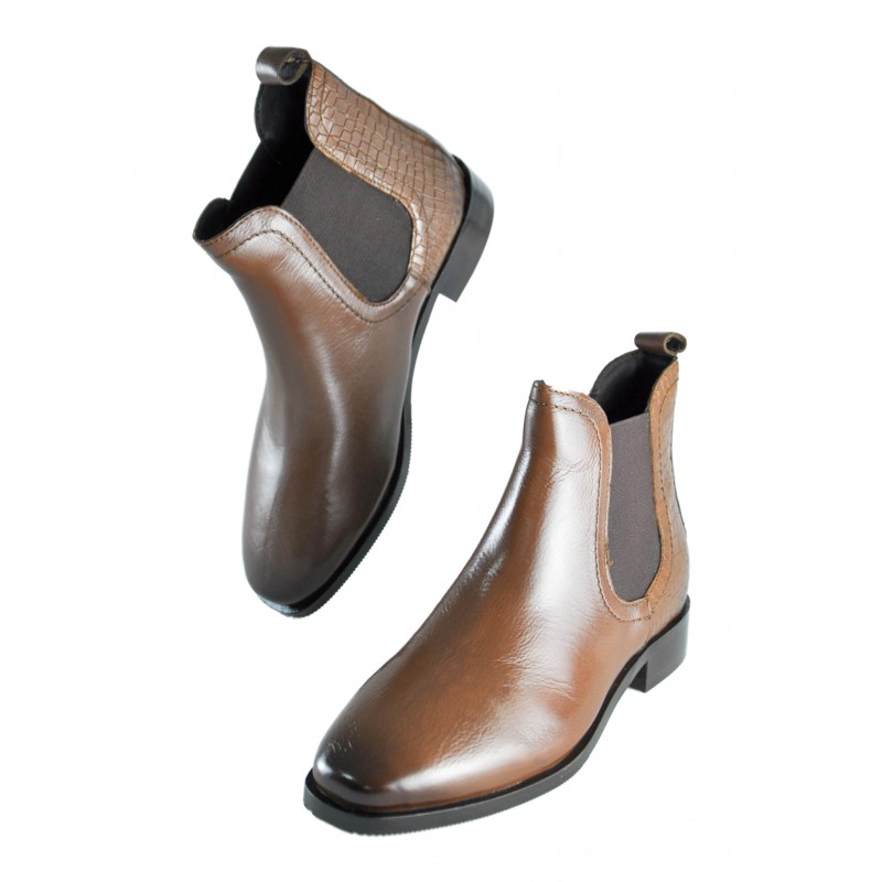 zerimar shoes Botines de piel con elastico y grabado coco TAN Ofertas de temporada
