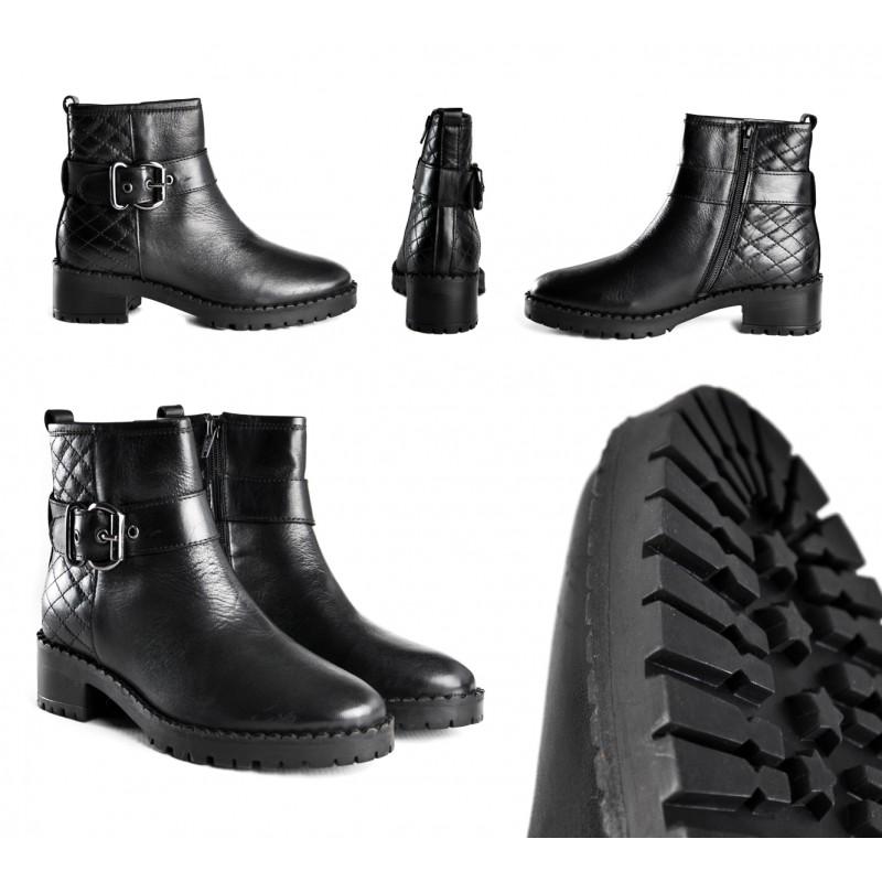 zerimar shoes Botines de piel acolchados con hebilla y cremallera Ofertas especiales