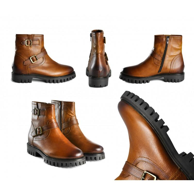 zerimar shoes Botines de piel con doble hebilla y cremallera Grandes ahorros