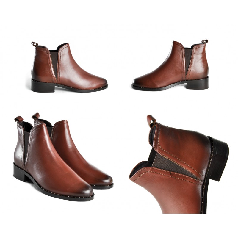 zerimar shoes Botines de piel con elástico y tachuelas Rebajas de fin de temporada