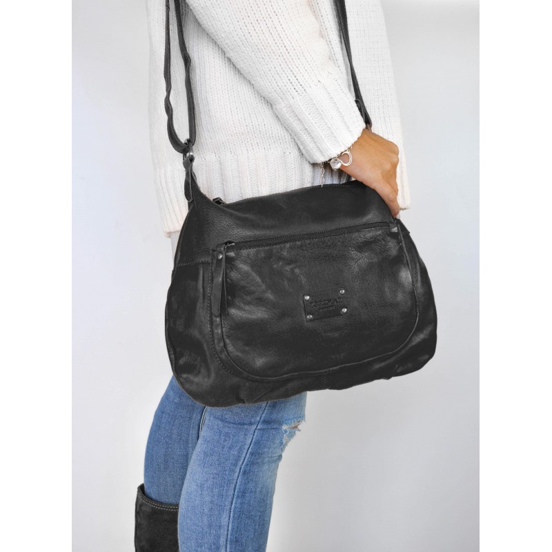 zerimar shoes Bolso de piel con correa y multicremallera VIKTOR 39x29x8 cm Outlet online