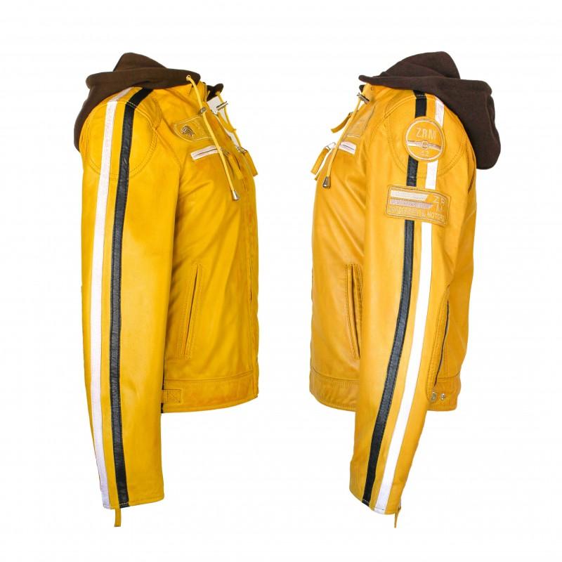 zerimar shoes Chaqueta de piel con parches y capucha removible BALLWO Tienda