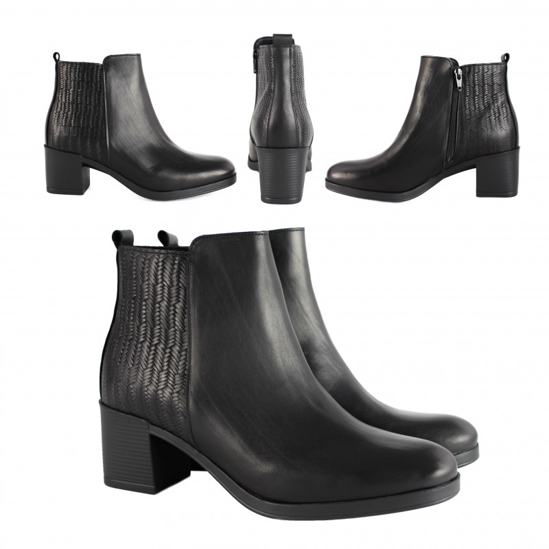 zerimar shoes Botines de piel con tacon y detalle trenzado Mejor oferta