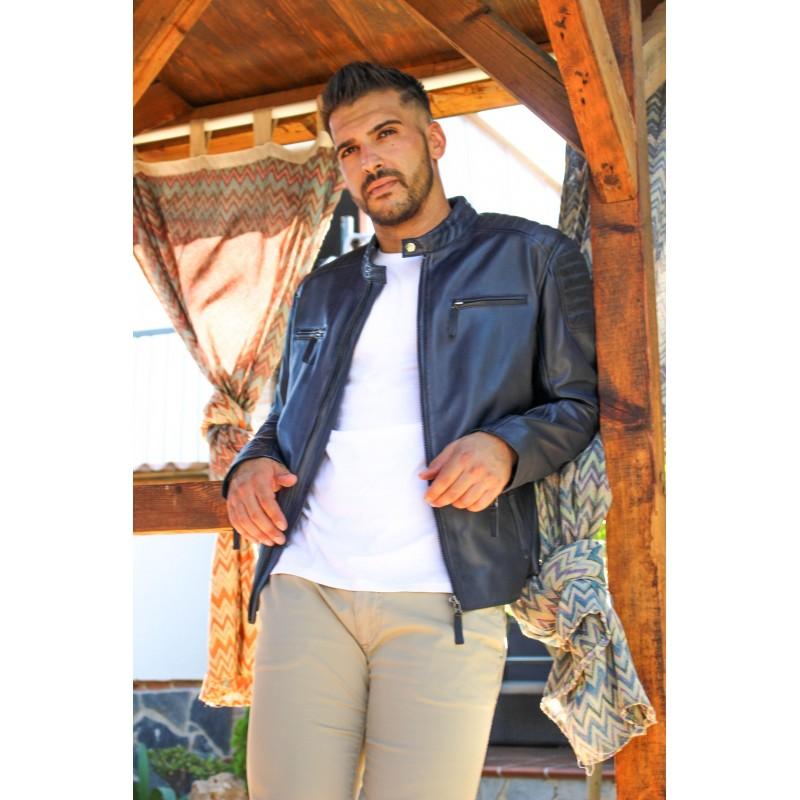 zerimar shoes Cazadora de piel con cremalleras modelo GEORGE En oferta