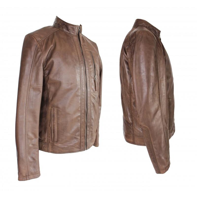 zerimar shoes Chaqueta de piel con cremallera ROCHA Ofertas de temporada