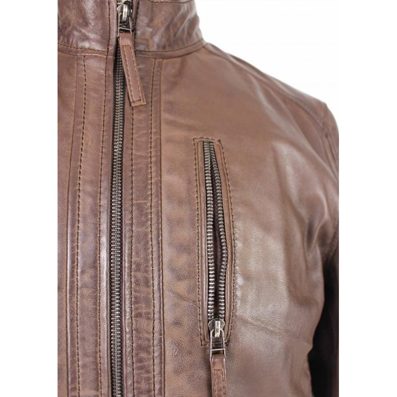 zerimar shoes Chaqueta de piel con cremallera ROCHA Ofertas de temporada