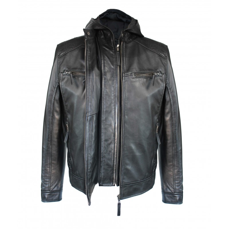 zerimar shoes Chaqueta de piel con capucha removible NOTTE Ofertas especiales