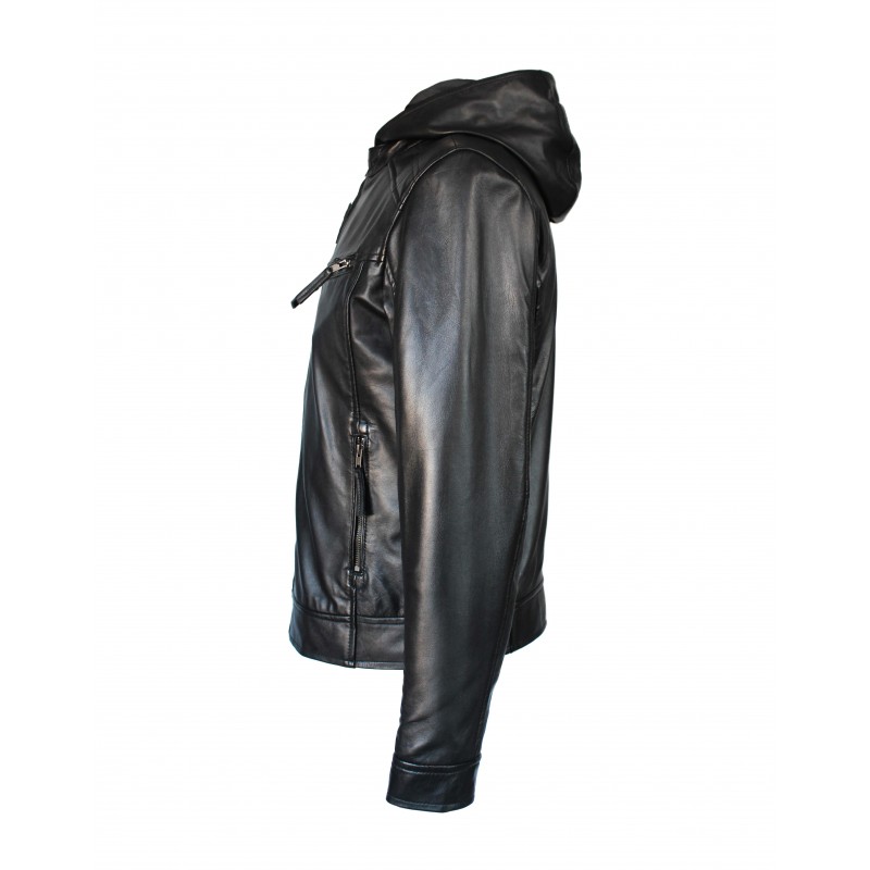 zerimar shoes Chaqueta de piel con capucha removible NOTTE Ofertas especiales
