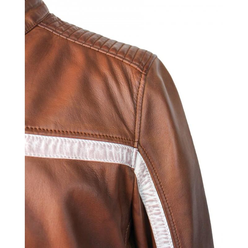 zerimar shoes Chaqueta de piel con detalle blanco CORDOBA Grandes ahorros