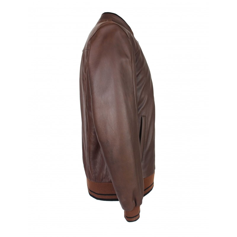 zerimar shoes Chaqueta de piel con detalle textil líneas modelo COTA Rebajas de fin de temporada