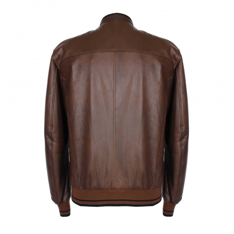 zerimar shoes Chaqueta de piel con detalle textil líneas modelo COTA Rebajas de fin de temporada