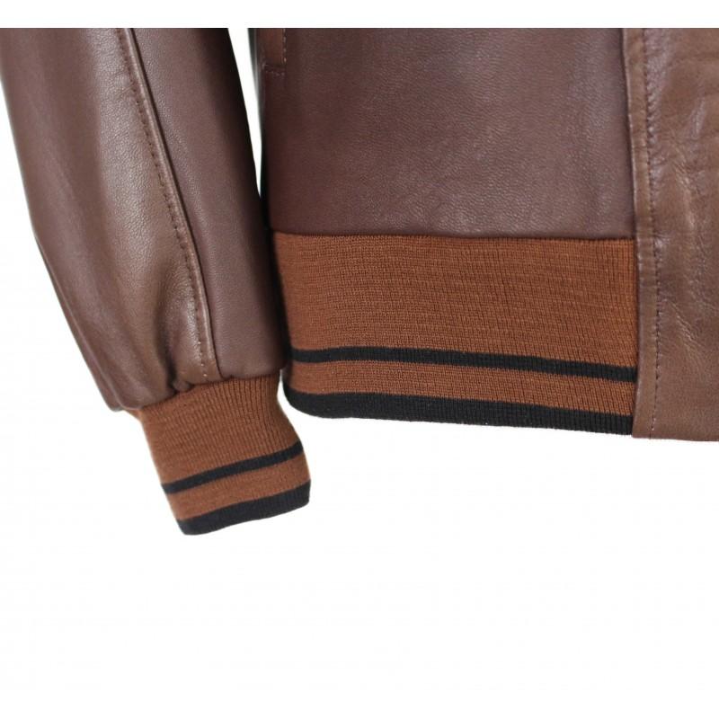 zerimar shoes Chaqueta de piel con detalle textil líneas modelo COTA Rebajas de fin de temporada