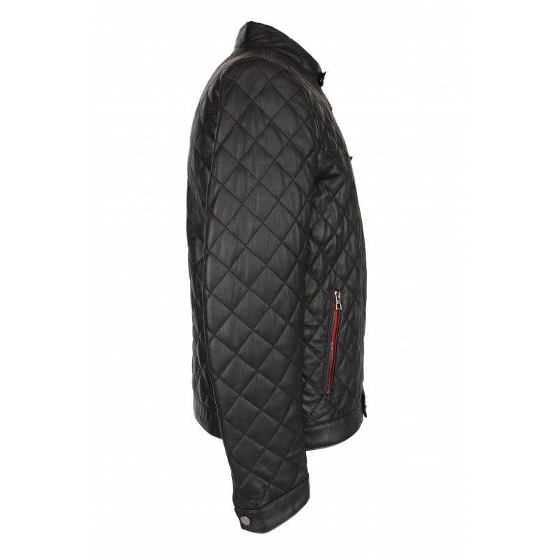 zerimar shoes Chaqueta de piel acolchada con detalle rojo Precio ultrabajo