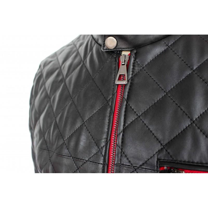 zerimar shoes Chaqueta de piel acolchada con detalle rojo Precio ultrabajo