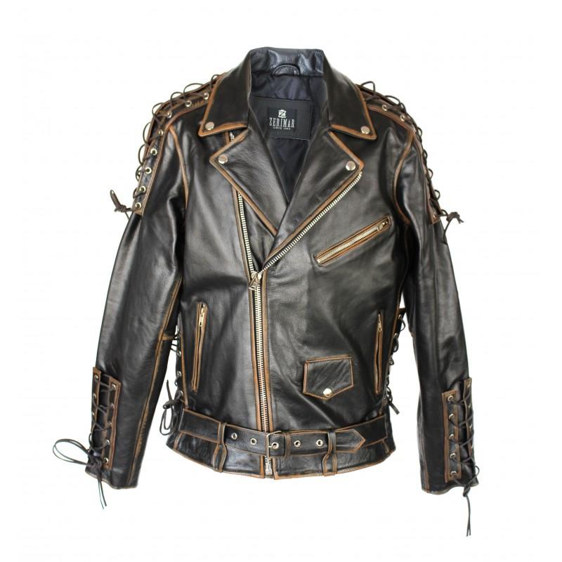 zerimar shoes Chaqueta de cuero motera con aguila y cuerdas